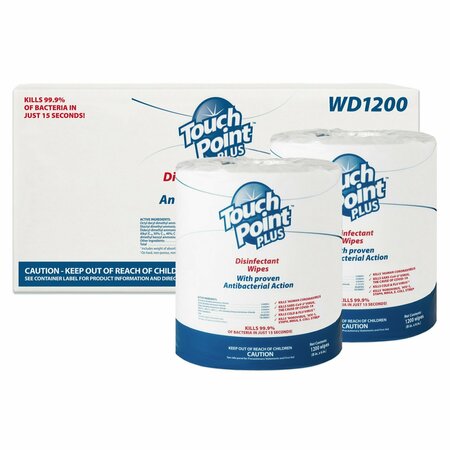 TOUCH POINT WIPES TP Plus Disinfectant Wipes Roll - 2 Rolls x 2400 Wipes, 8 in.x6 in., EPA Registered, 2PK WD1200
